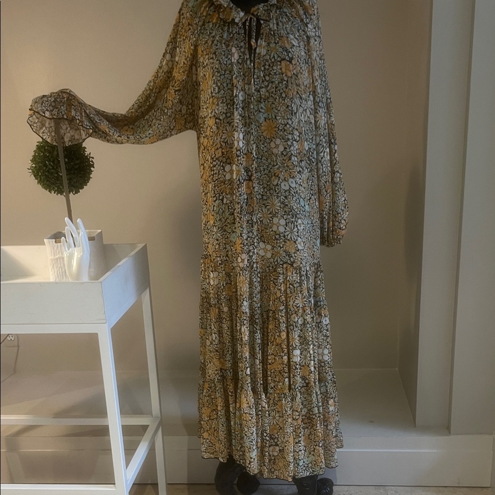 Free People Floral Long Sleeve Maxi Dress - Black and Gold - Picture 4 of 5